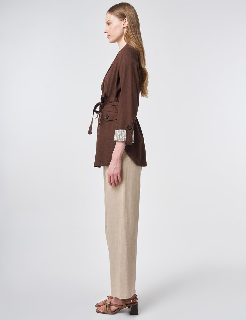 Belted Jacket with Cuff Details – Chocolate