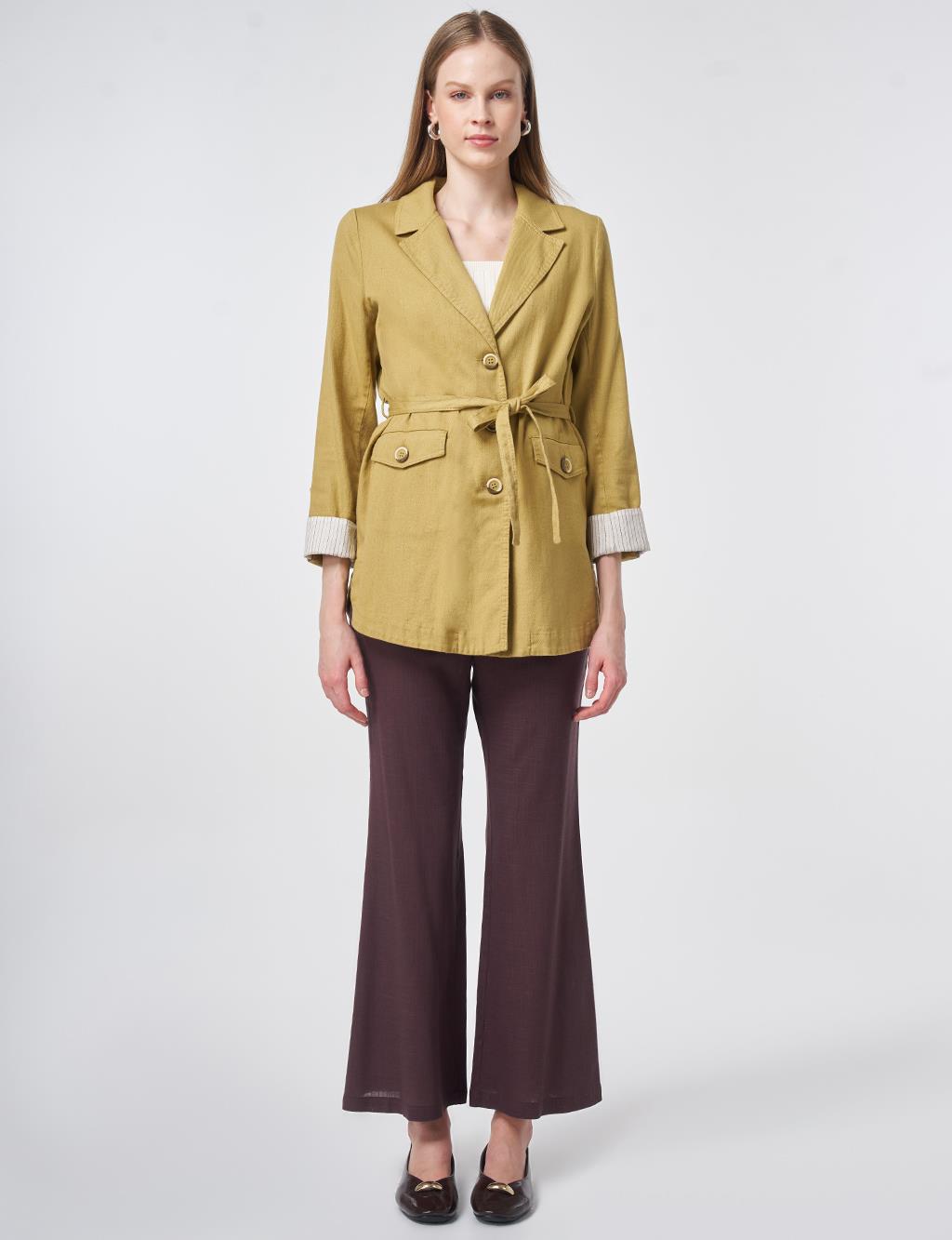 Belted Jacket with Cuff Details – Oil Green