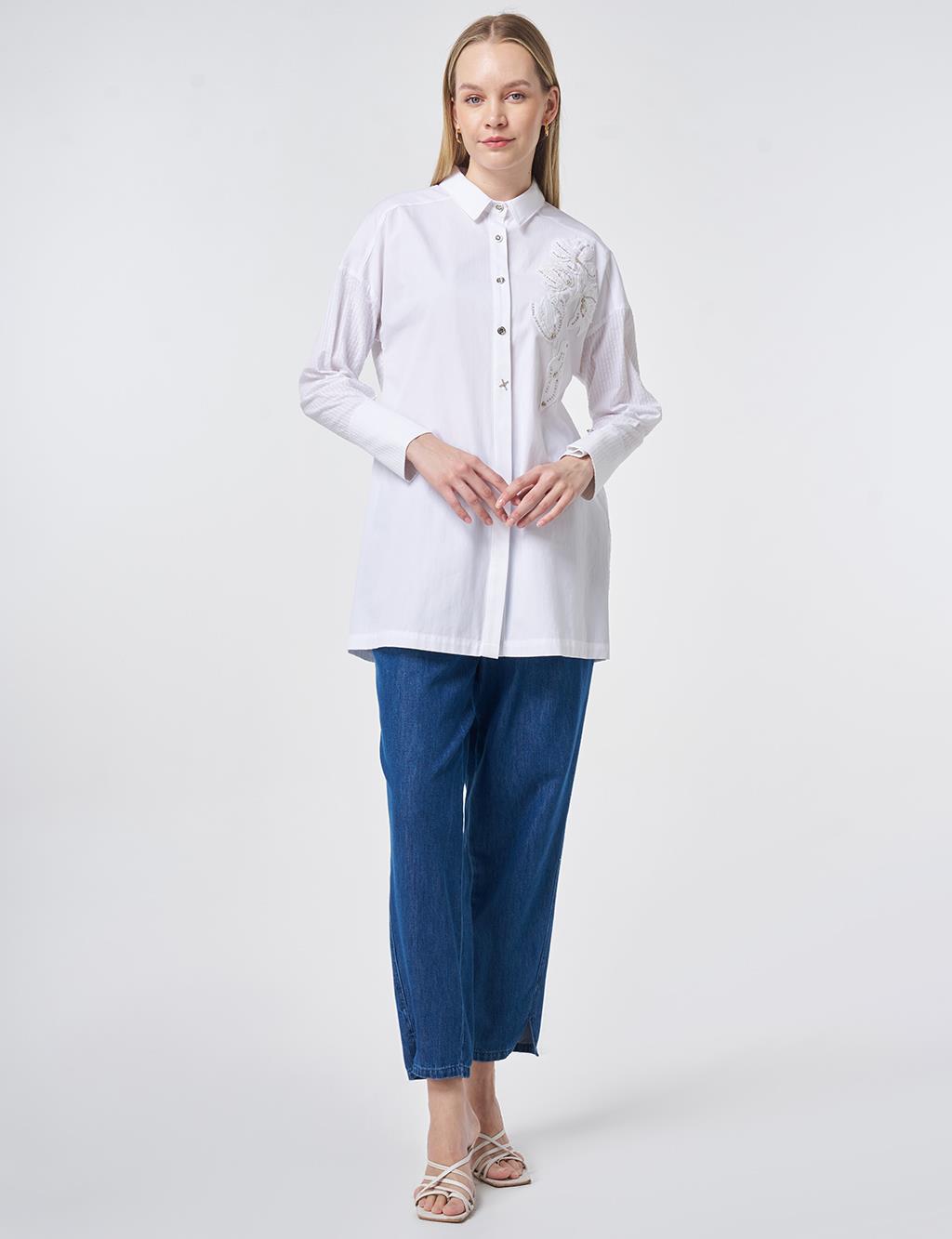 Cotton Tunic with Buttoned Detail Optical White