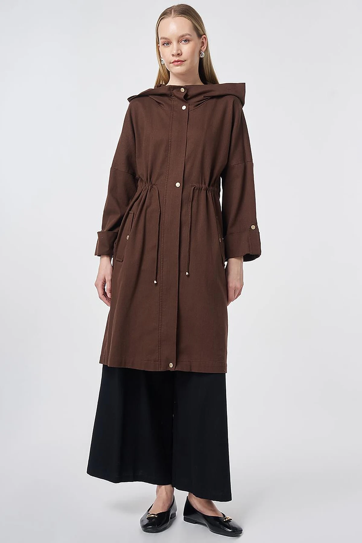 Waist Gathered Coat – Chocolate