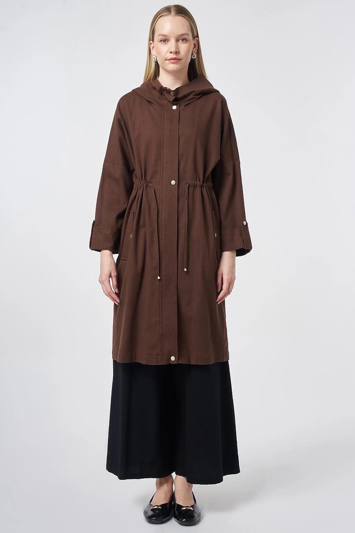 Waist Gathered Coat – Chocolate
