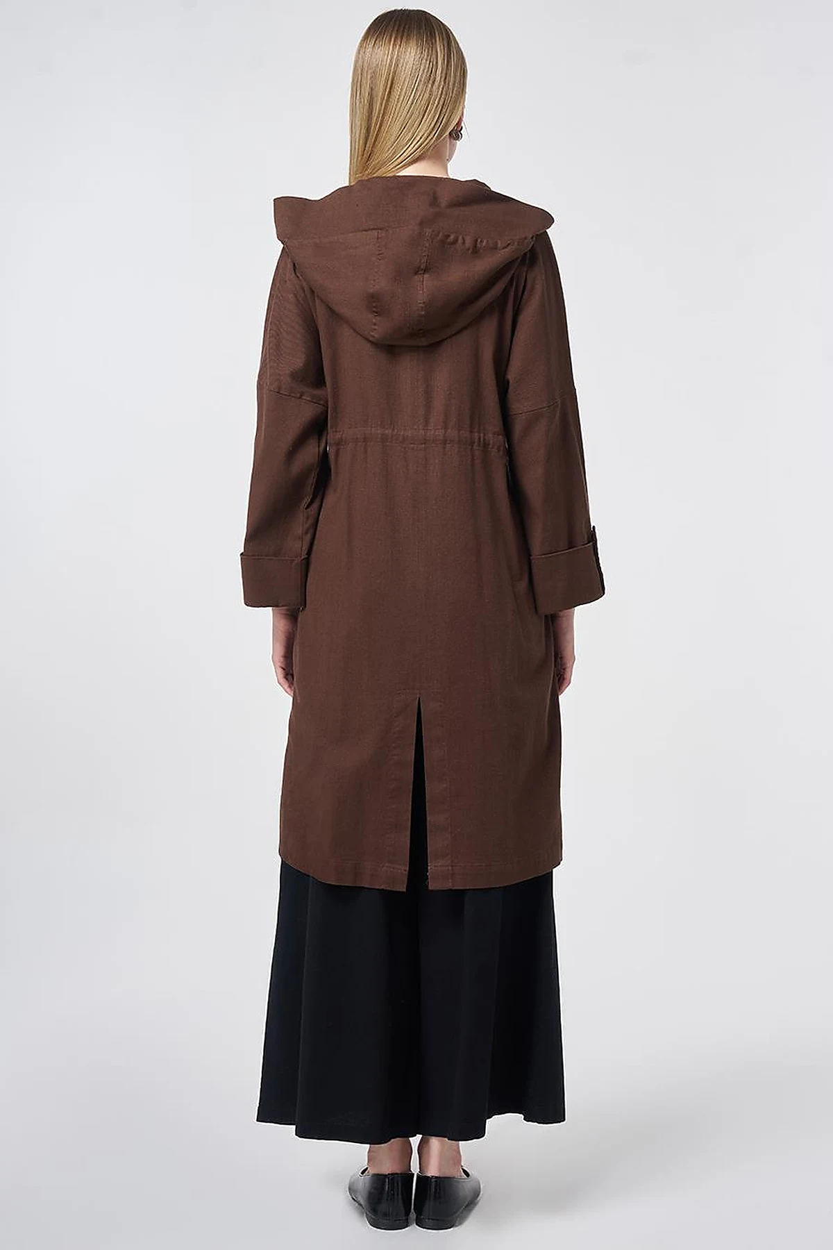 Waist Gathered Coat – Chocolate