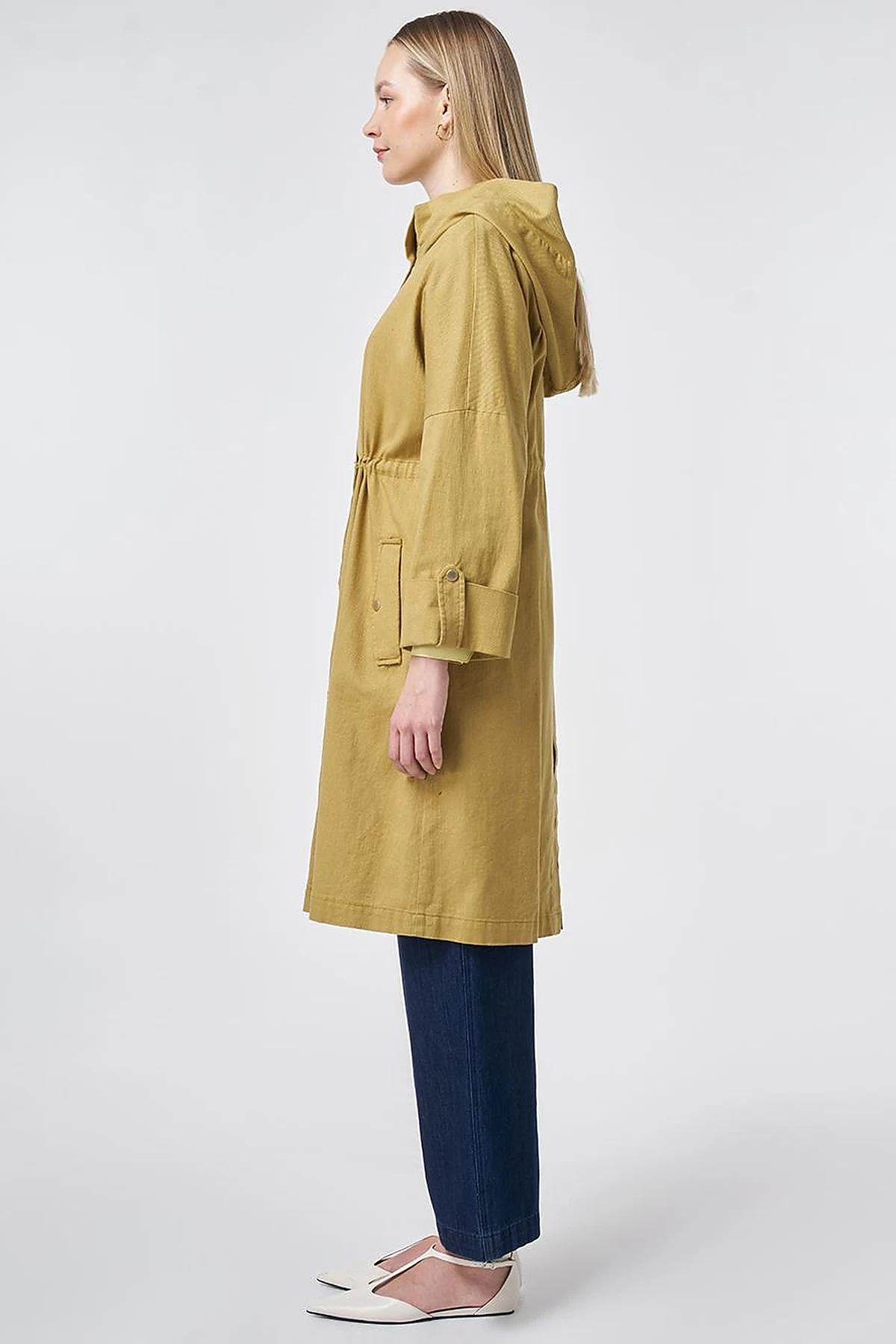 Waist Gathered Coat – Oil Green