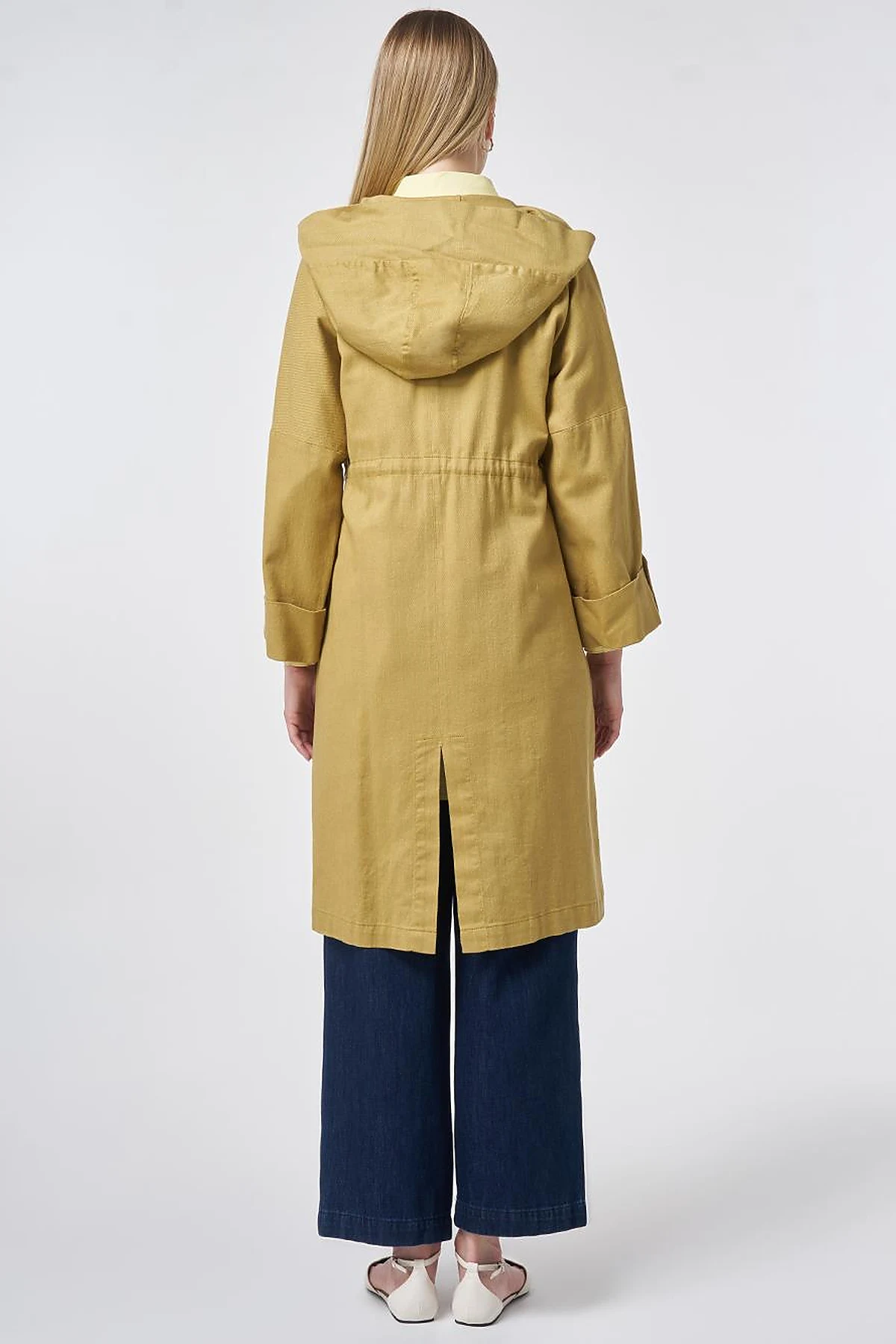 Waist Gathered Coat – Oil Green