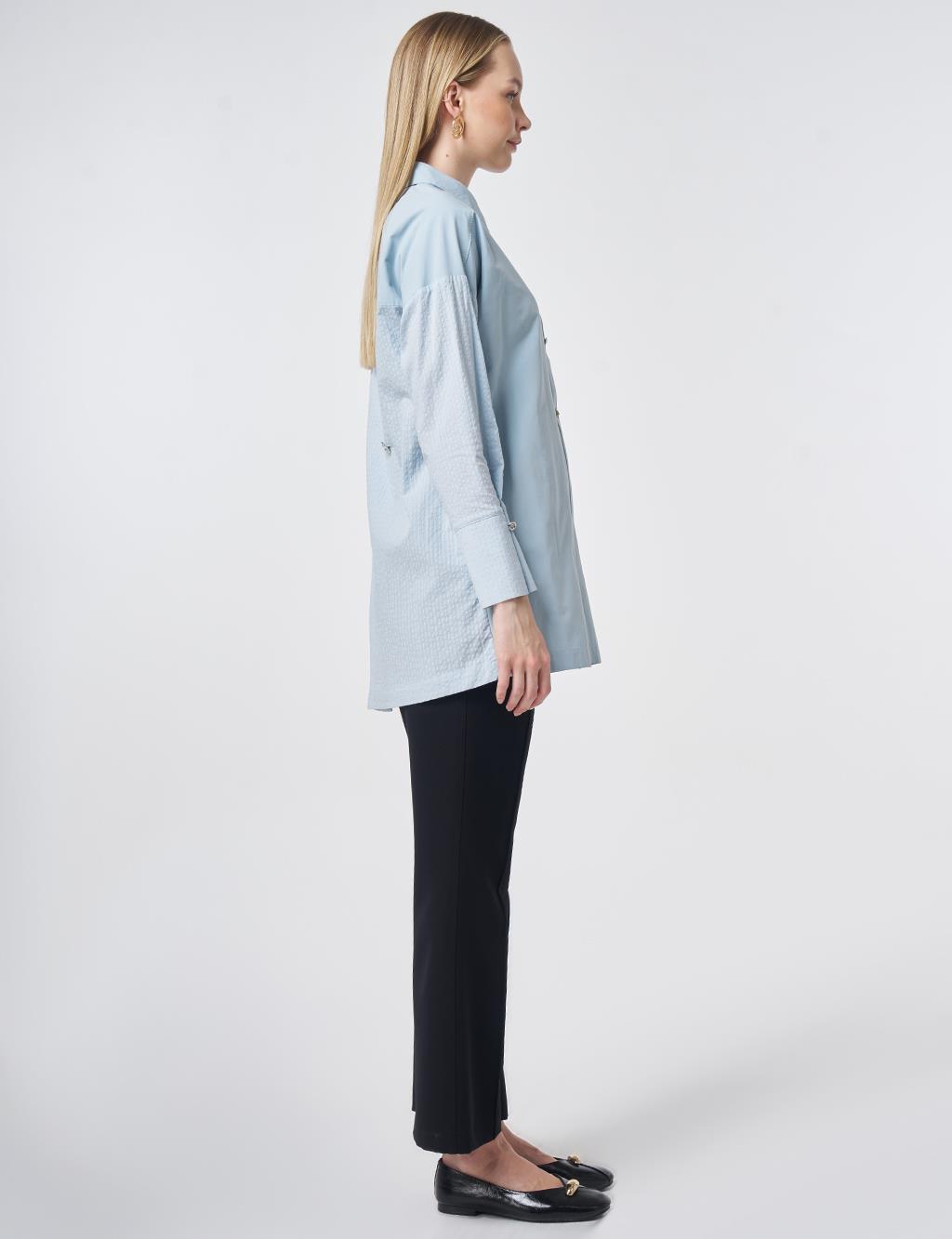 Cotton Tunic with Buttoned Detail Blue