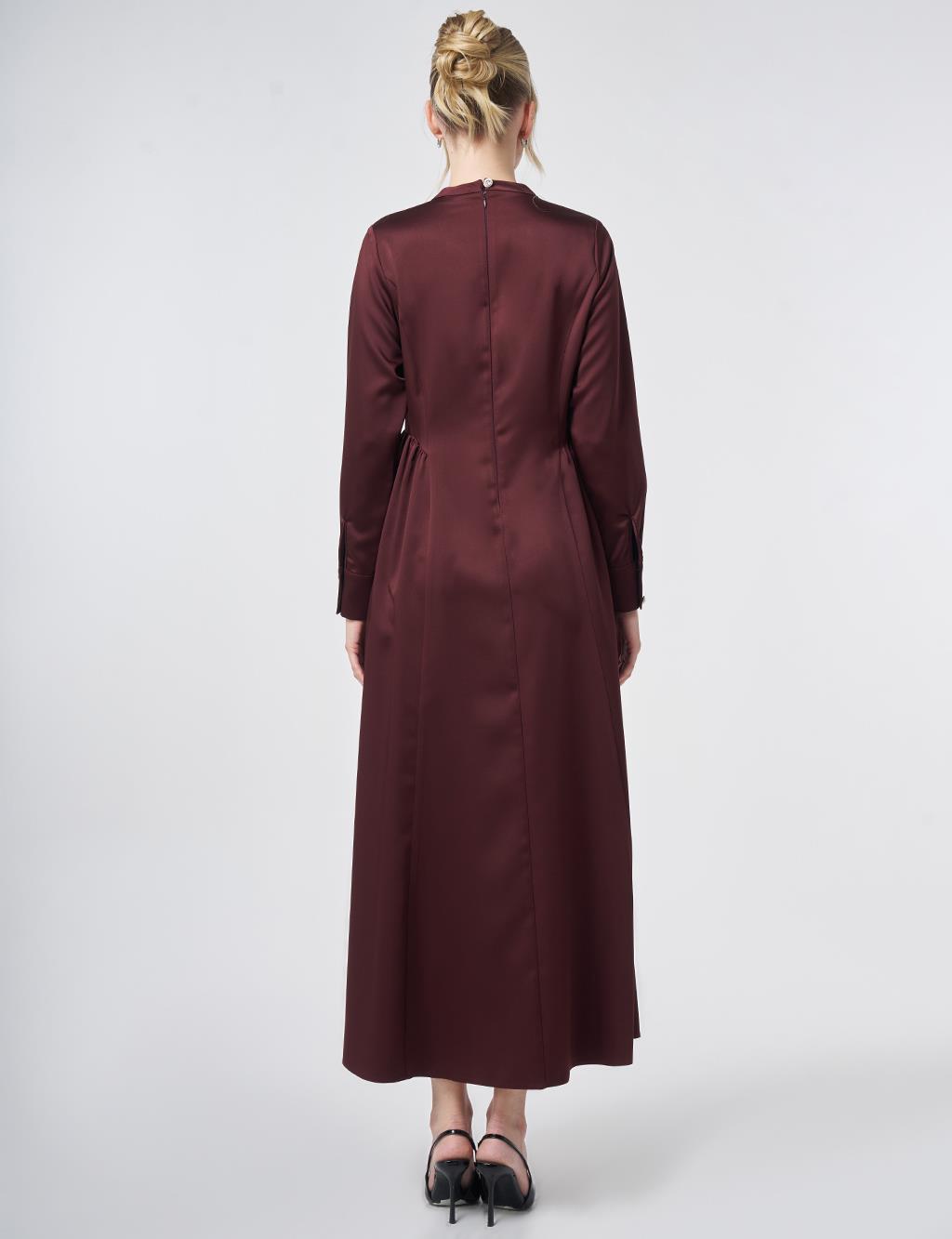 Pleated Satin Dress – Burgundy