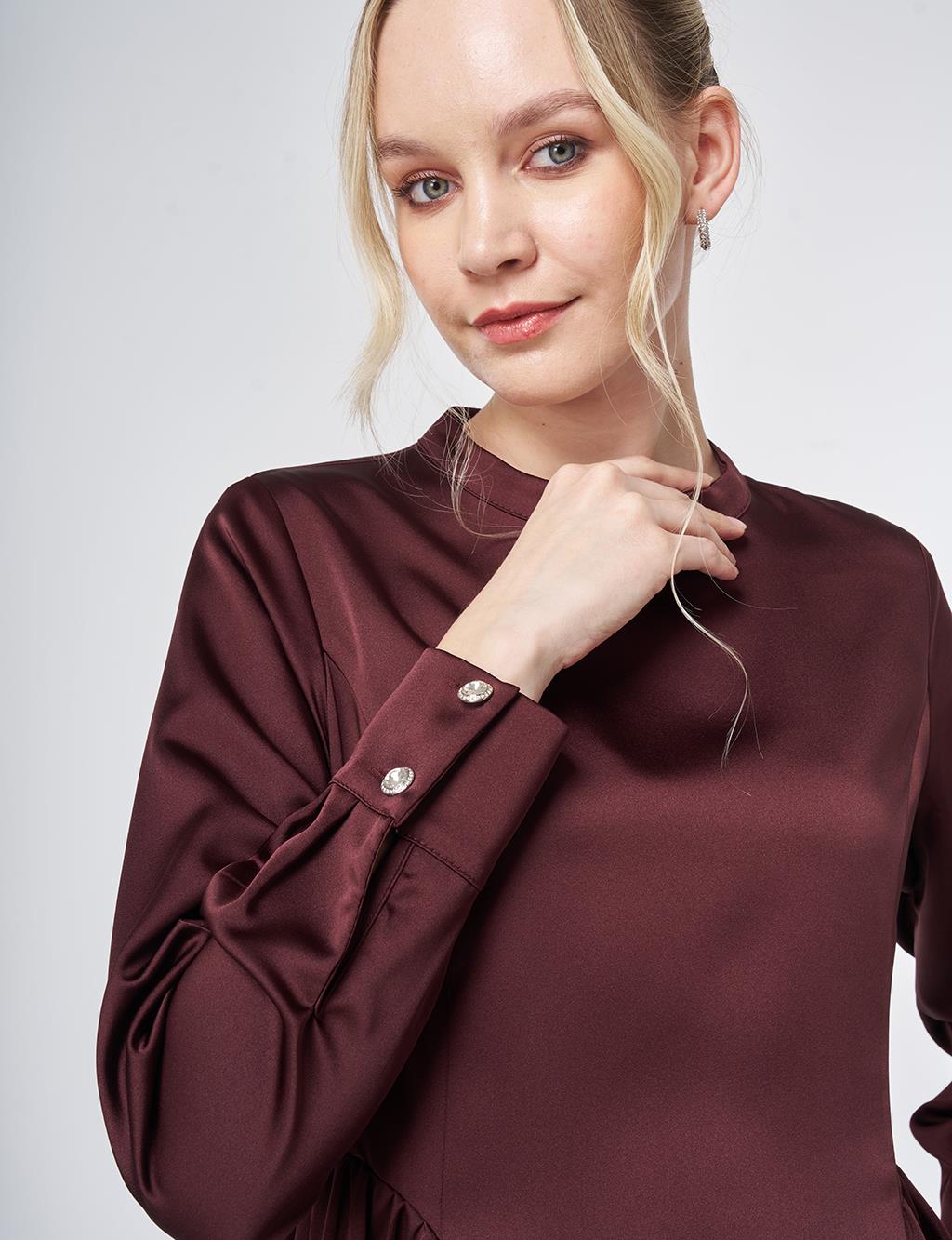 Pleated Satin Dress – Burgundy