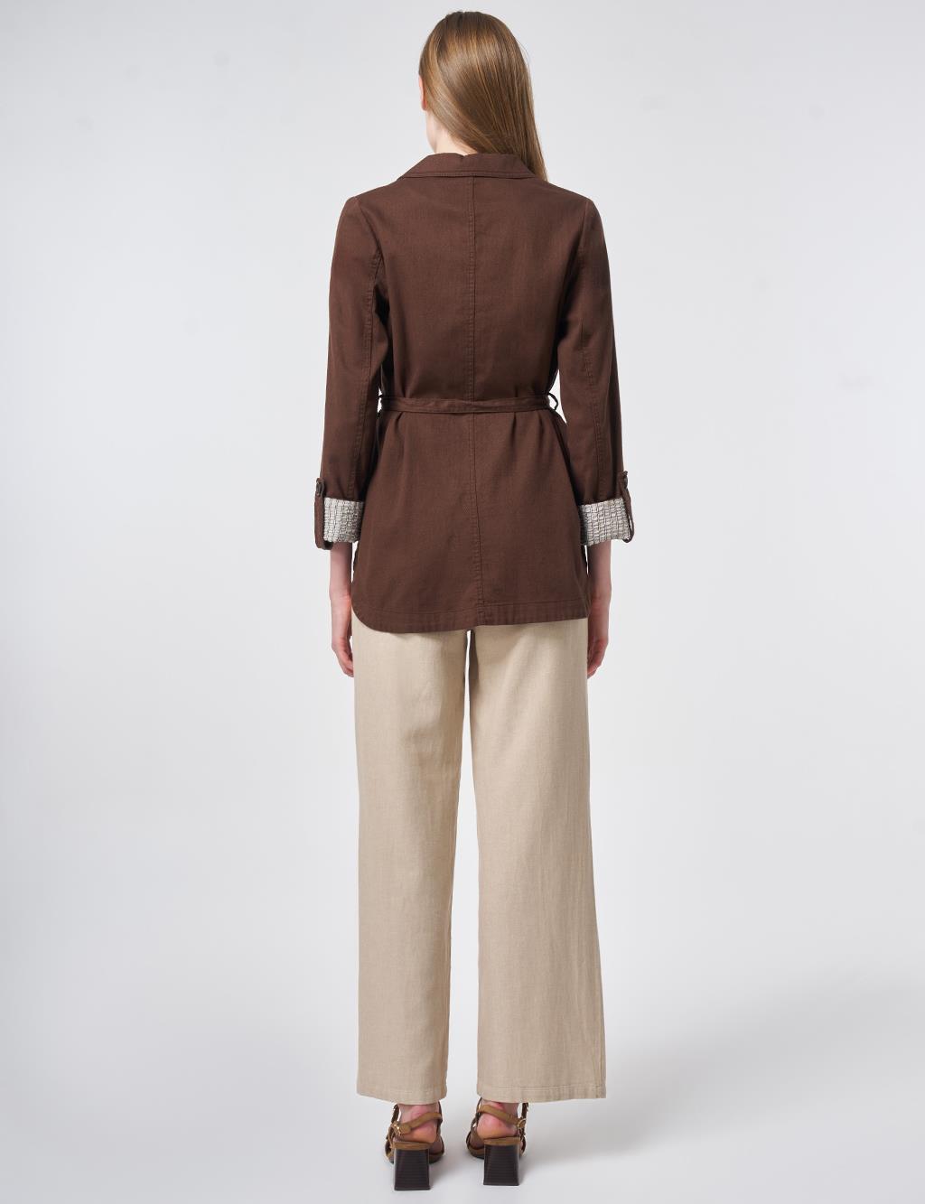 Belted Jacket with Cuff Details – Chocolate