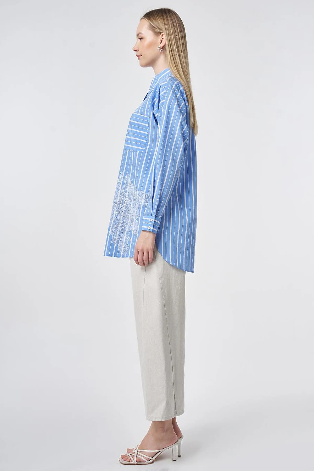 Striped Embroidered Appliqué Viscose Tunic – Air Force Blue