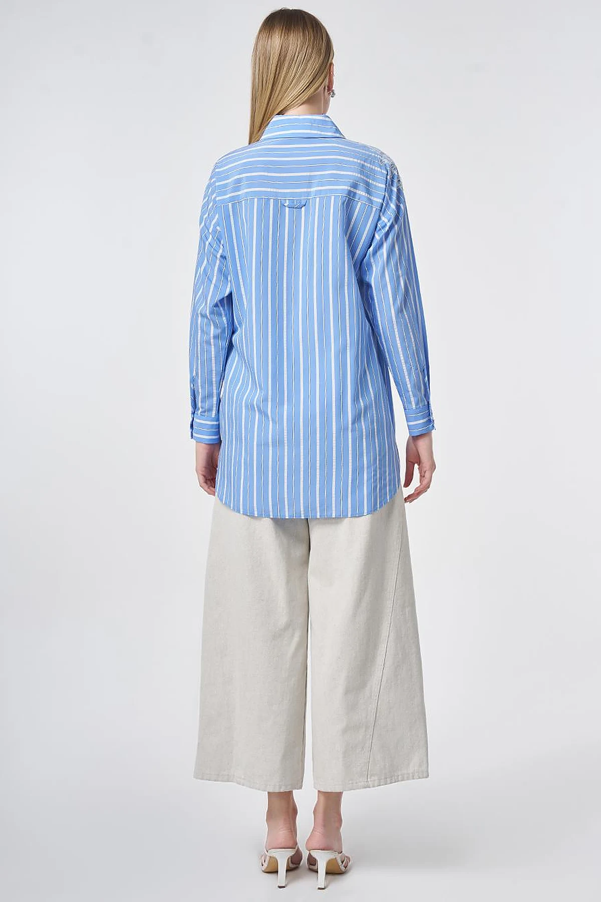 Striped Embroidered Appliqué Viscose Tunic – Air Force Blue