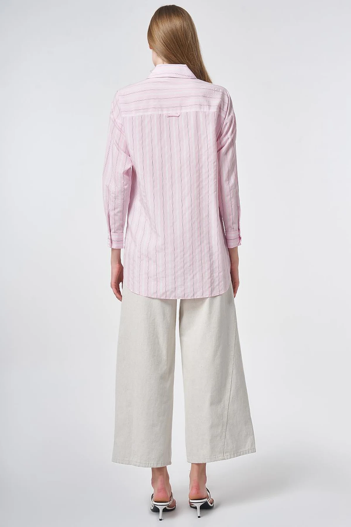Striped Embroidered Appliqué Viscose Tunic – Powder Pink