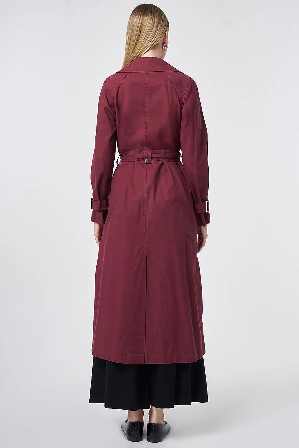 Stitch-Detail Trench Coat – Burgundy