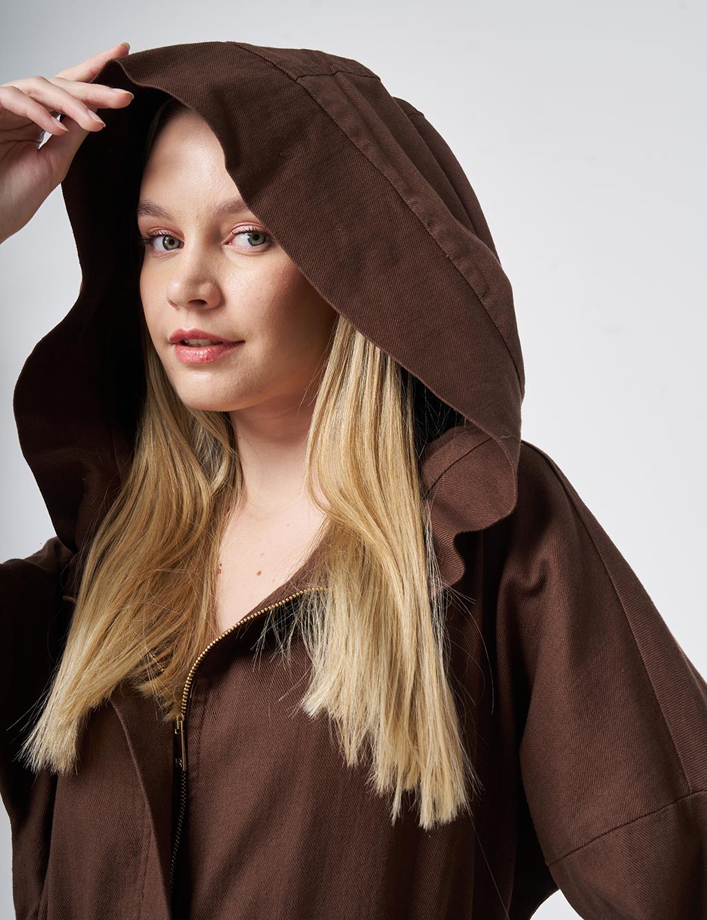 Waist Gathered Coat – Chocolate