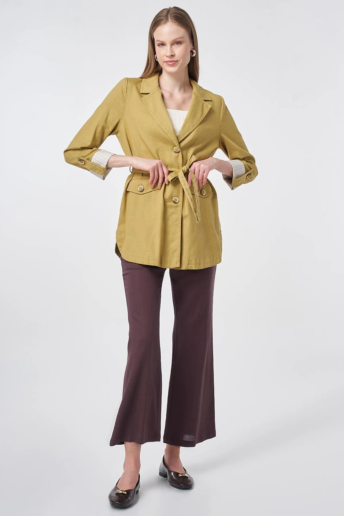Belted Jacket with Cuff Details – Oil Green