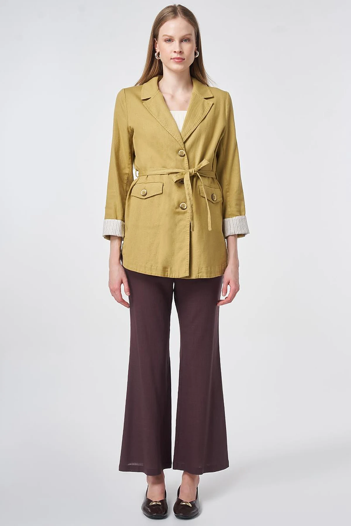 Belted Jacket with Cuff Details – Oil Green