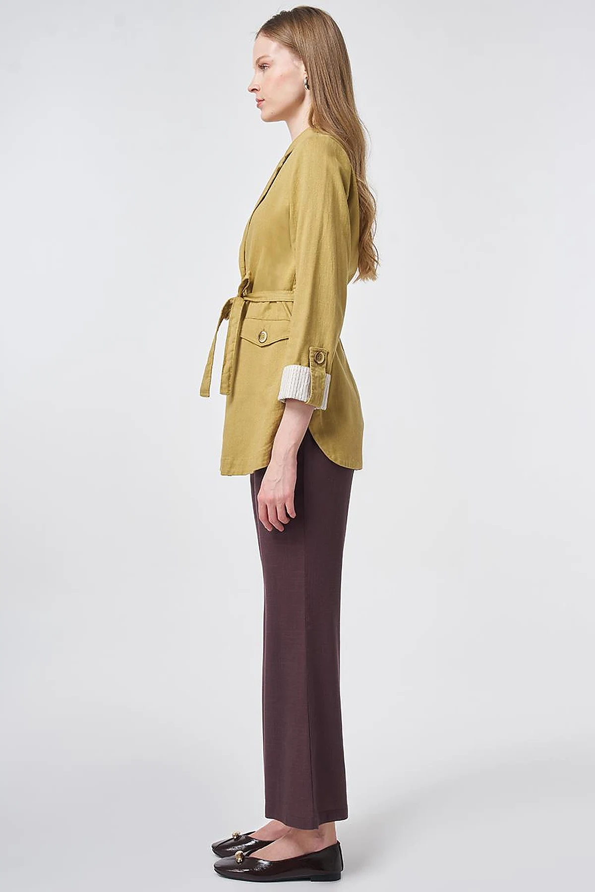 Belted Jacket with Cuff Details – Oil Green