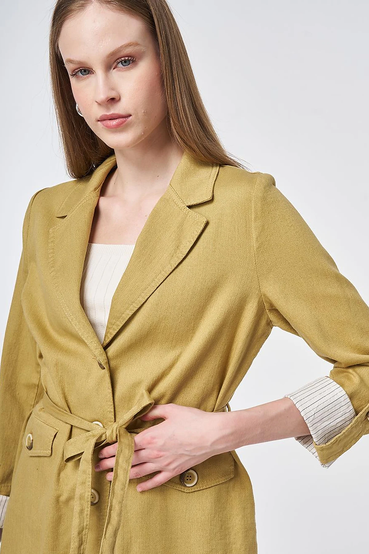 Belted Jacket with Cuff Details – Oil Green