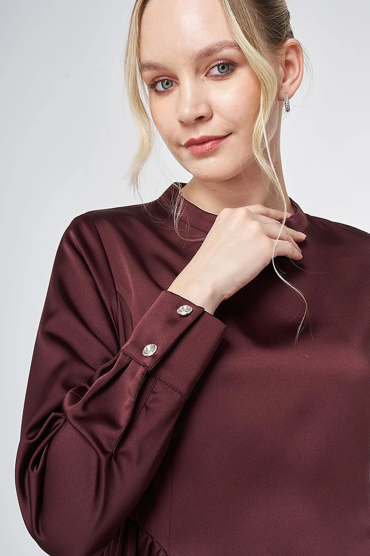 Pleated Satin Dress – Burgundy
