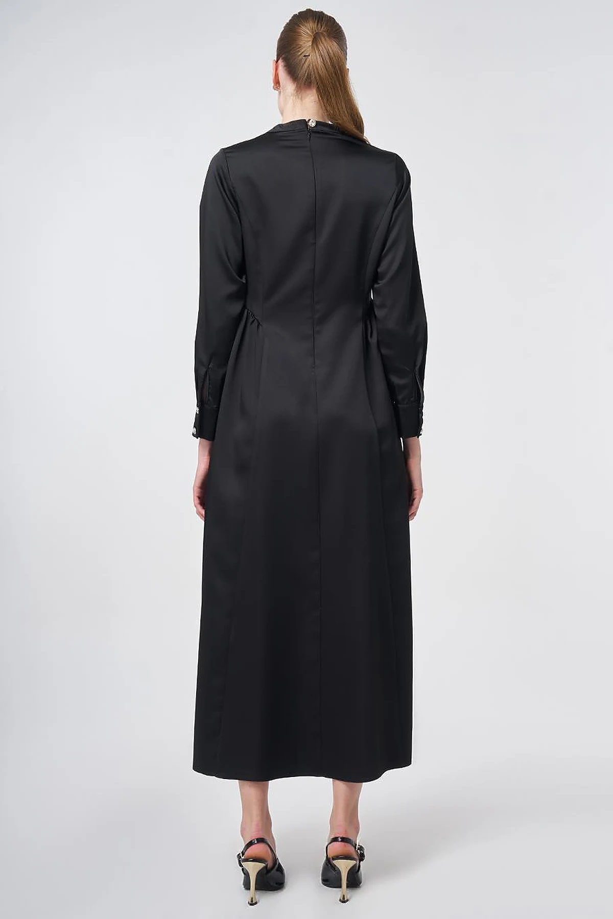 Pleated Satin Dress – Black