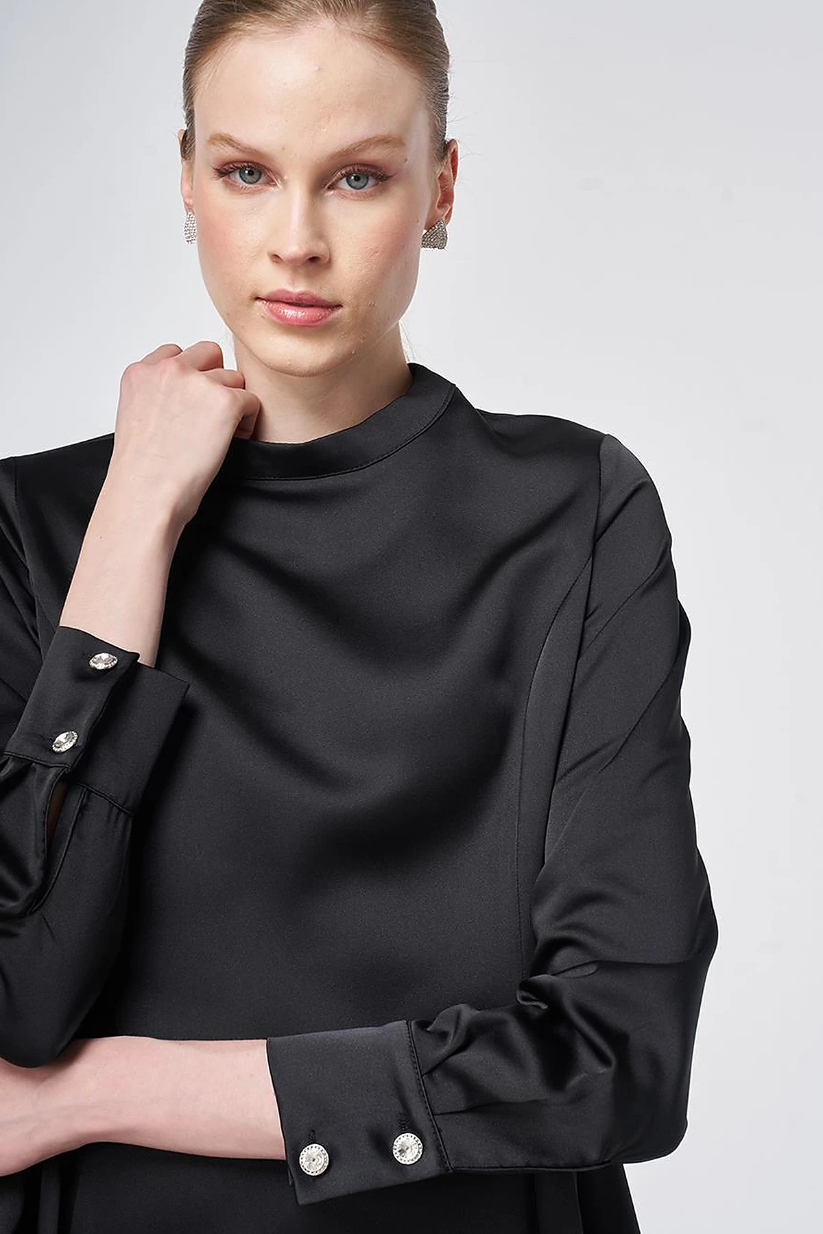Pleated Satin Dress – Black