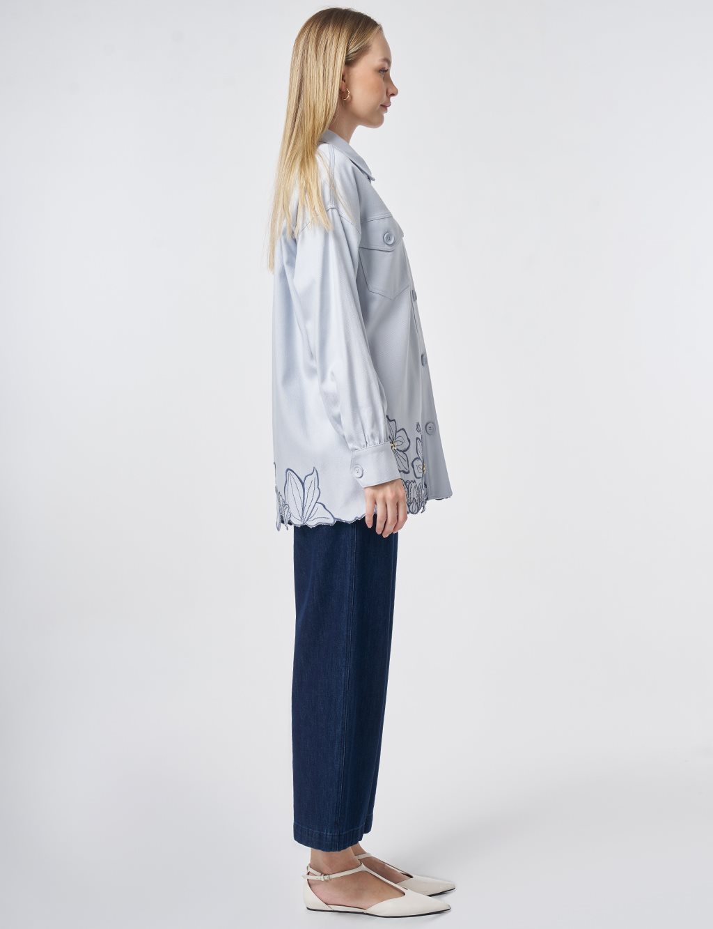 Embroidered Non-Denim Jacket Blue