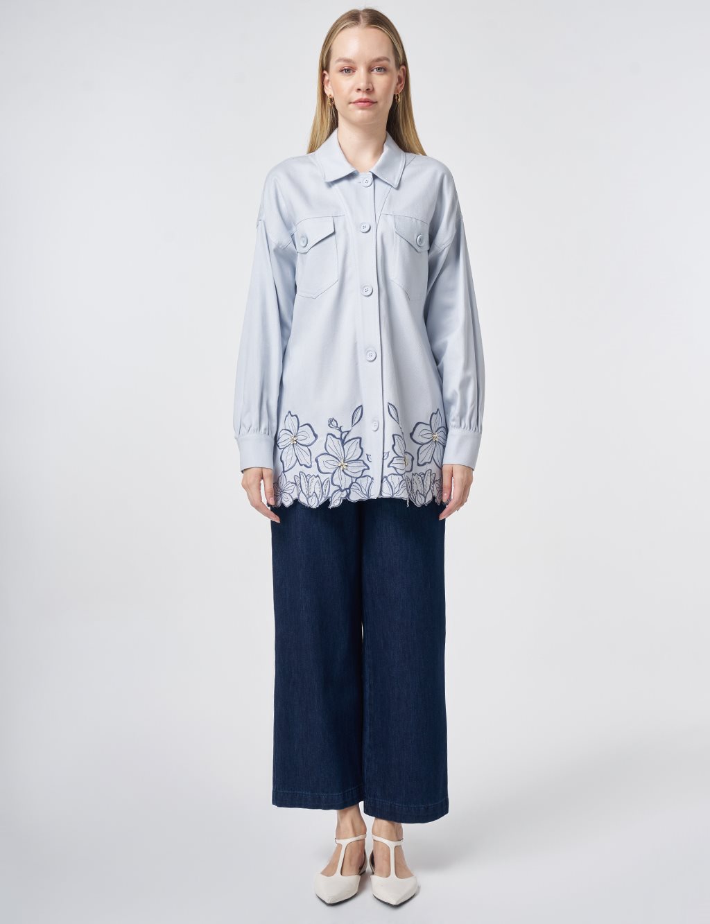 Embroidered Non-Denim Jacket Blue