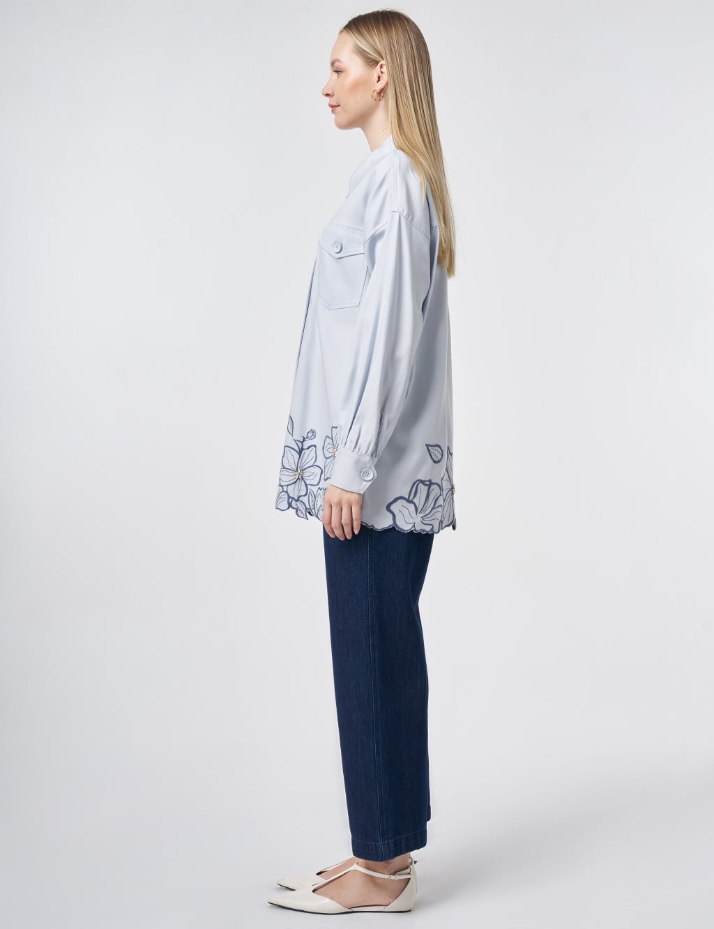 Embroidered Non-Denim Jacket Blue