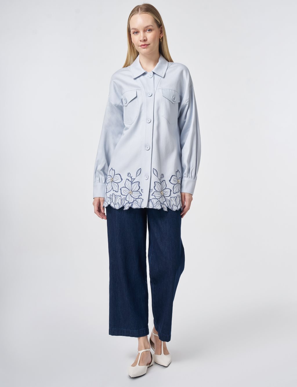 Embroidered Non-Denim Jacket Blue