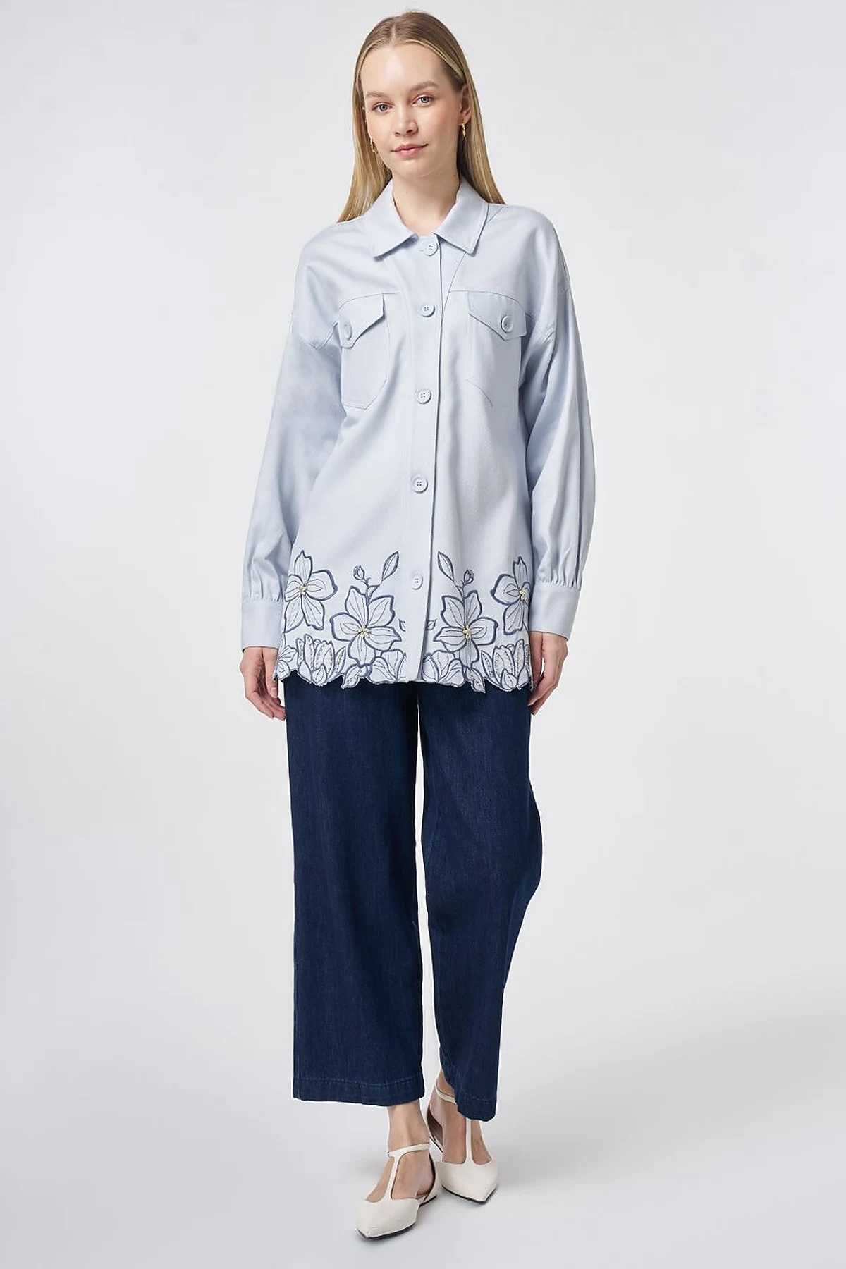 Embroidered Non-Denim Jacket Blue