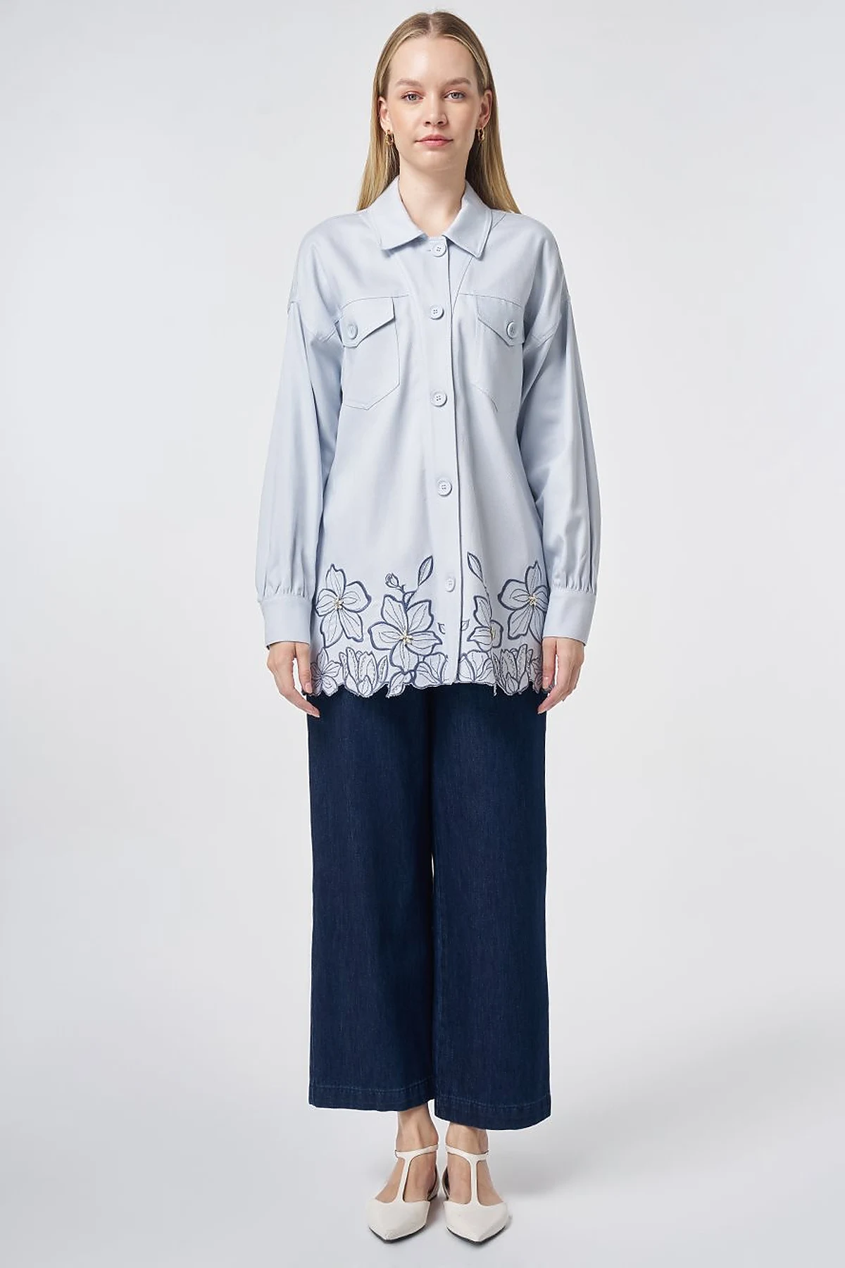 Embroidered Non-Denim Jacket Blue