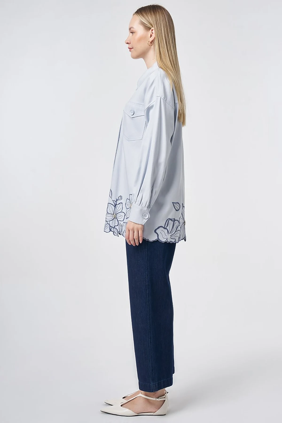 Embroidered Non-Denim Jacket Blue