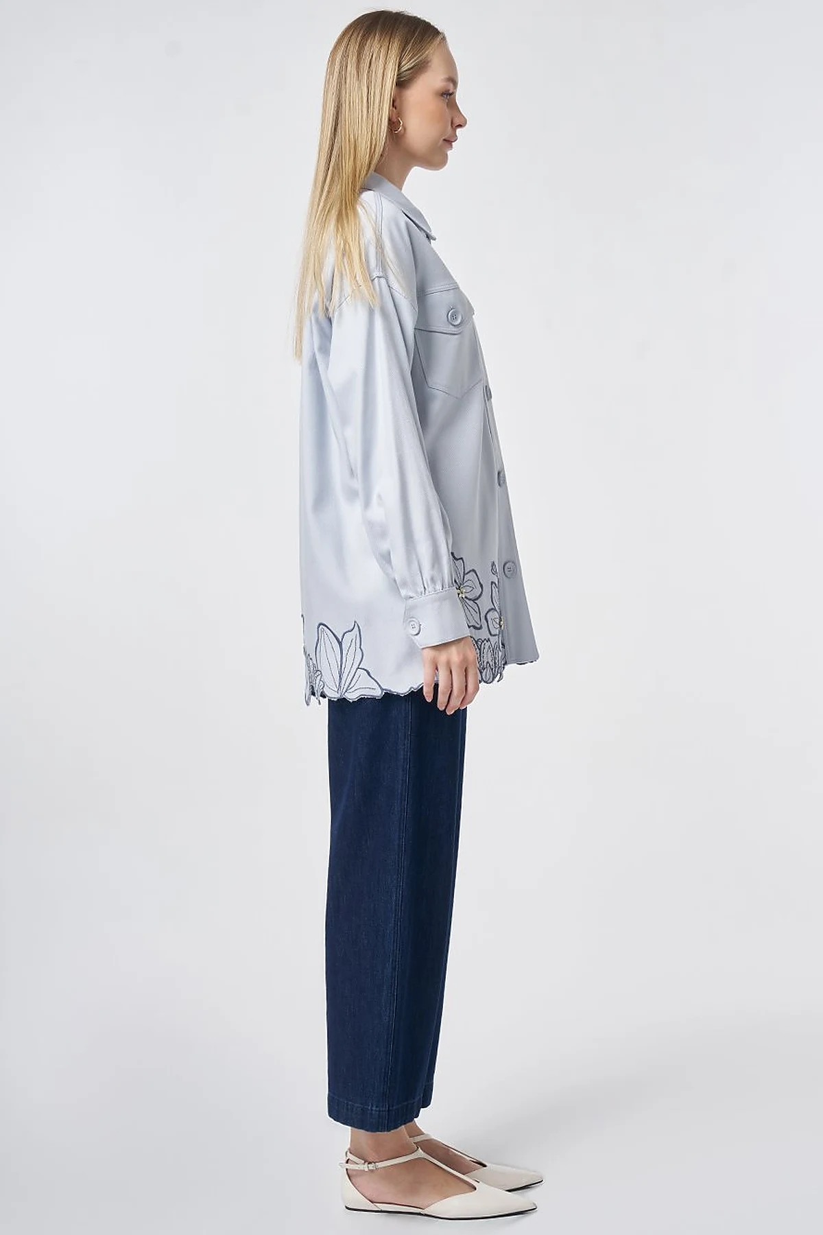 Embroidered Non-Denim Jacket Blue