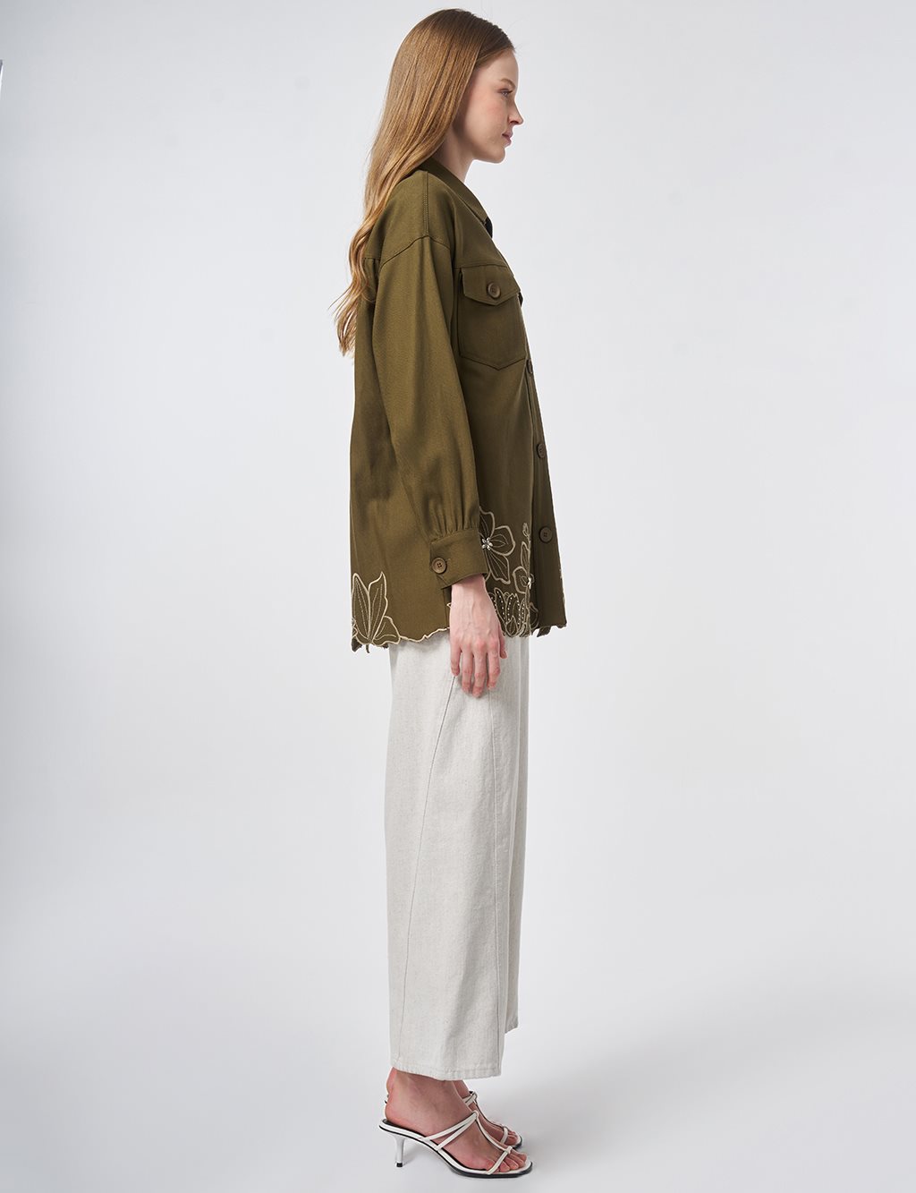 Embroidered Non-Denim Jacket Dark Khaki