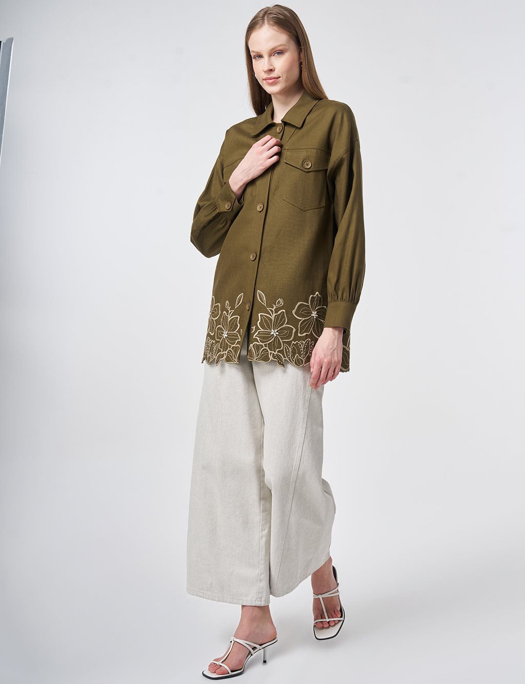 Embroidered Non-Denim Jacket Dark Khaki