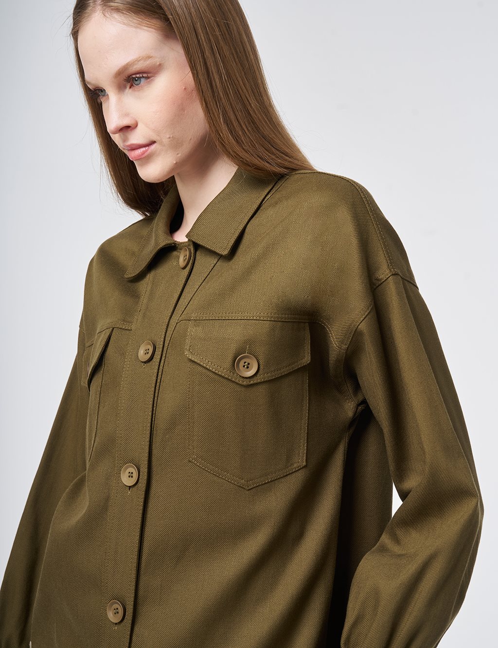 Embroidered Non-Denim Jacket Dark Khaki