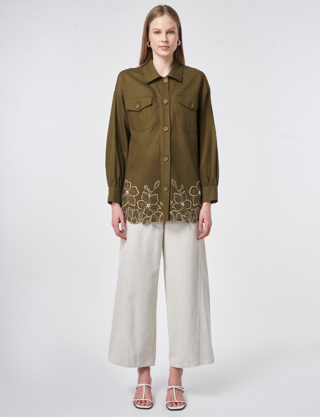 Embroidered Non-Denim Jacket Dark Khaki