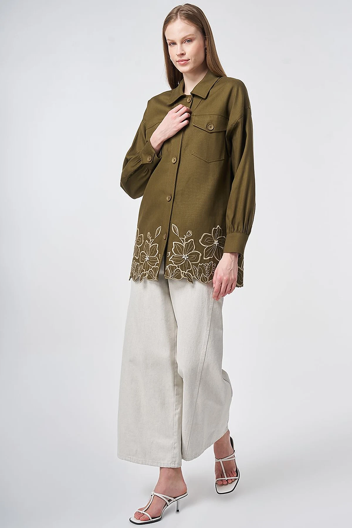 Embroidered Non-Denim Jacket Dark Khaki