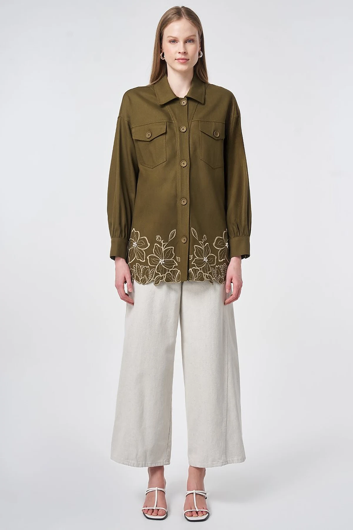 Embroidered Non-Denim Jacket Dark Khaki