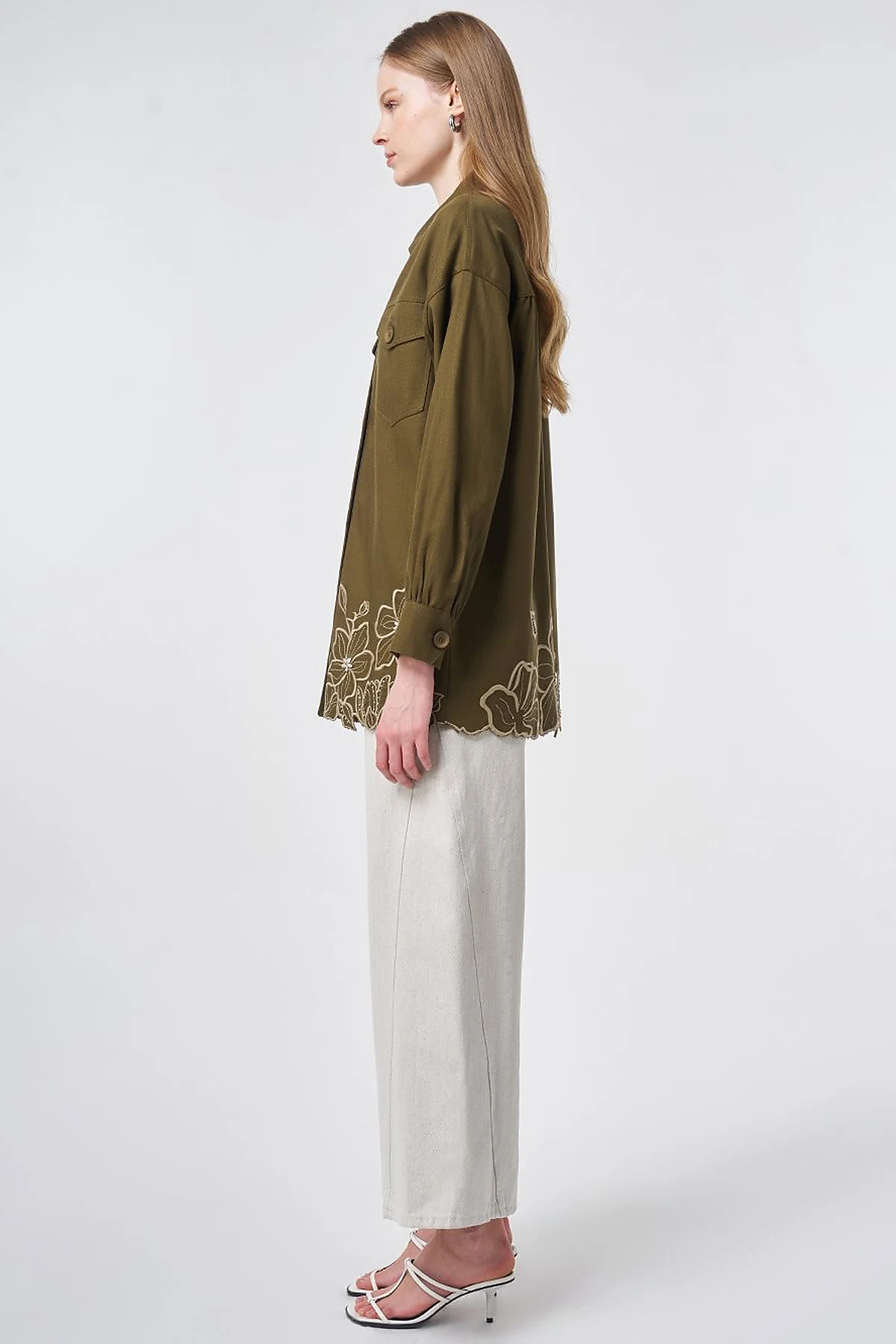 Embroidered Non-Denim Jacket Dark Khaki