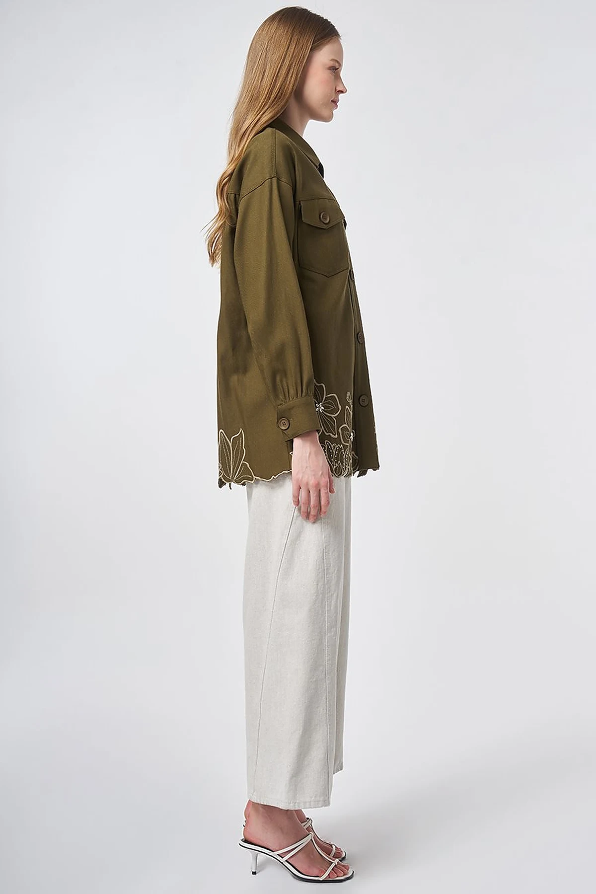 Embroidered Non-Denim Jacket Dark Khaki
