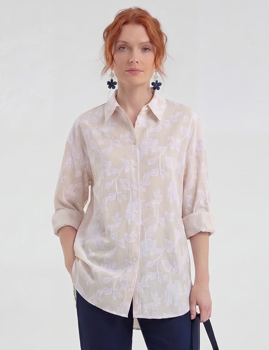 Embroidered Appliqué Cotton Modal Tunic Beige