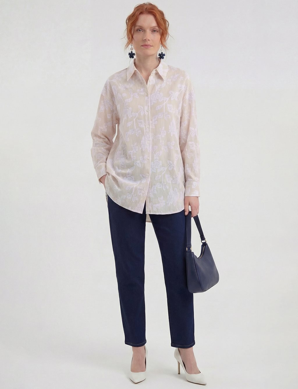 Embroidered Appliqué Cotton Modal Tunic Beige