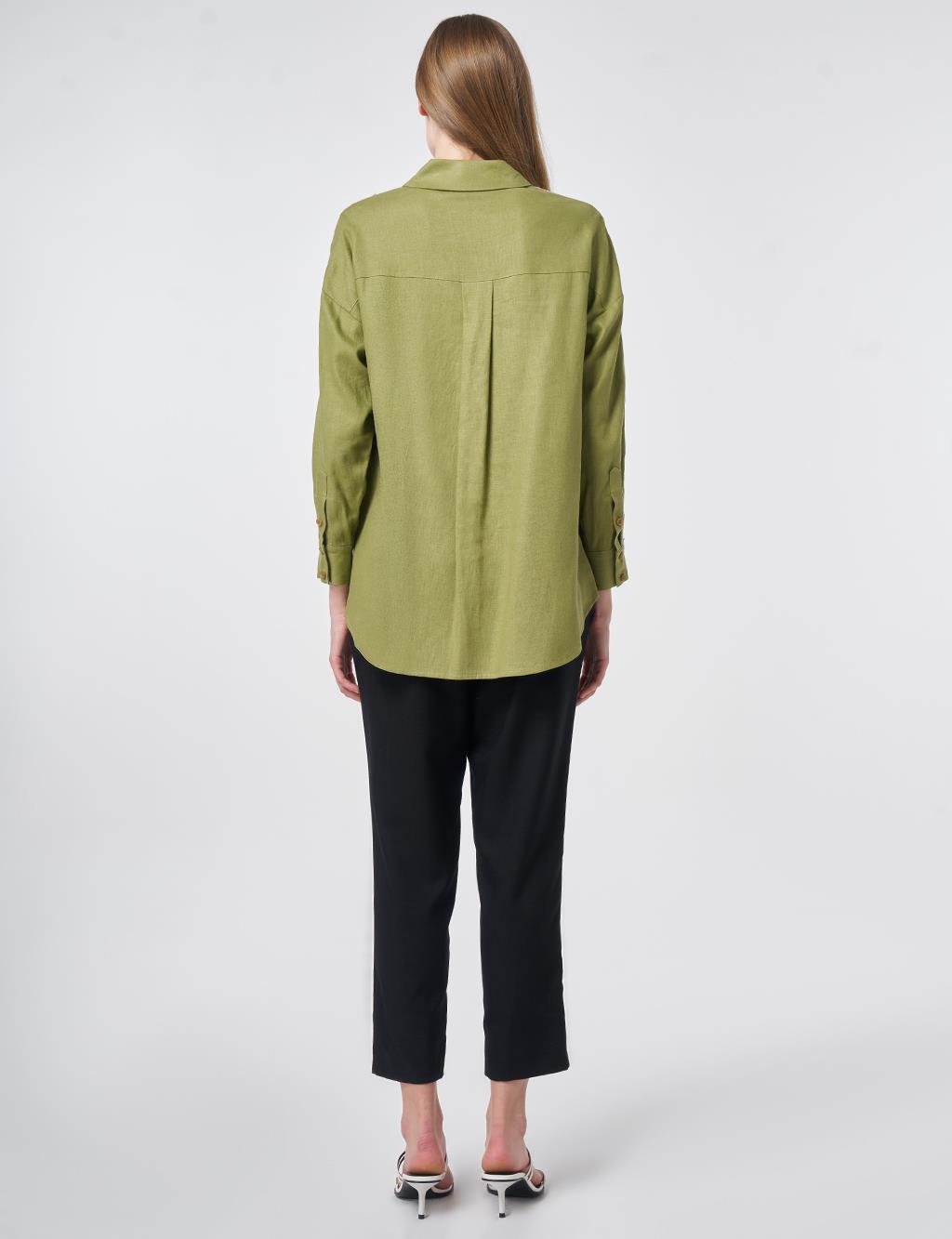 Lace Trim Linen Lyocell Tunic – Matcha Green