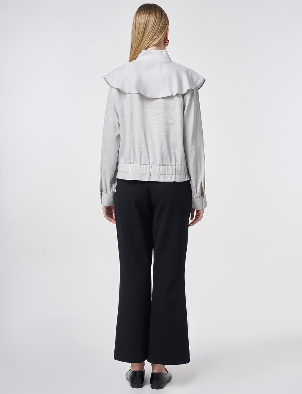 Volan Yakalı Kısa Ceket Açık Gri 