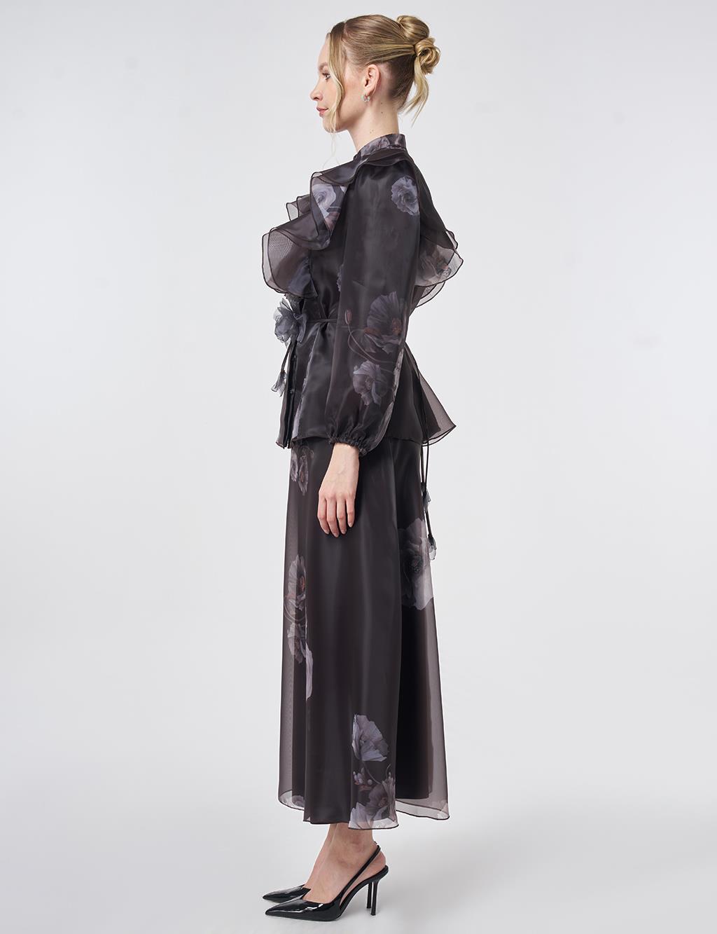 Ruffled Organza Two-Piece Set – Dark Brown