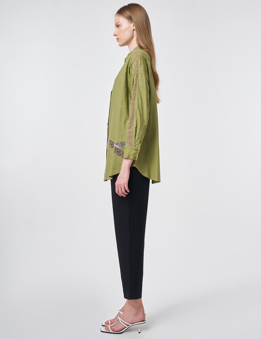 Lace Trim Linen Lyocell Tunic – Matcha Green