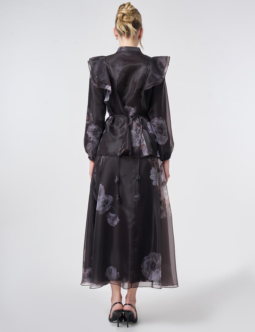 Ruffled Organza Two-Piece Set – Dark Brown