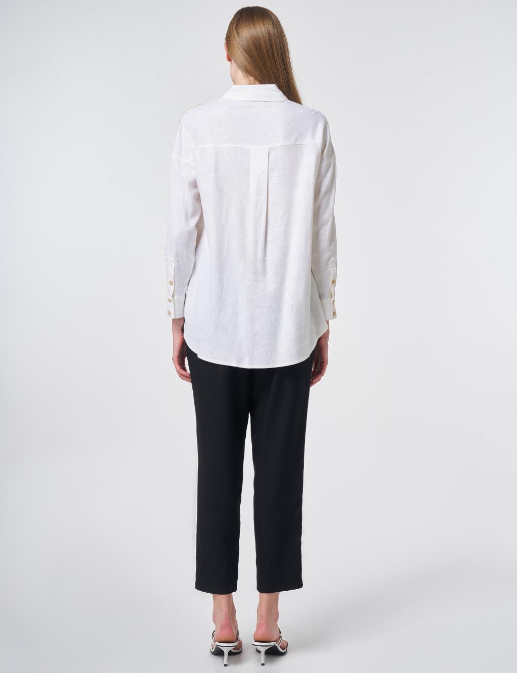 Lace Trim Linen Lyocell Tunic – Optic White