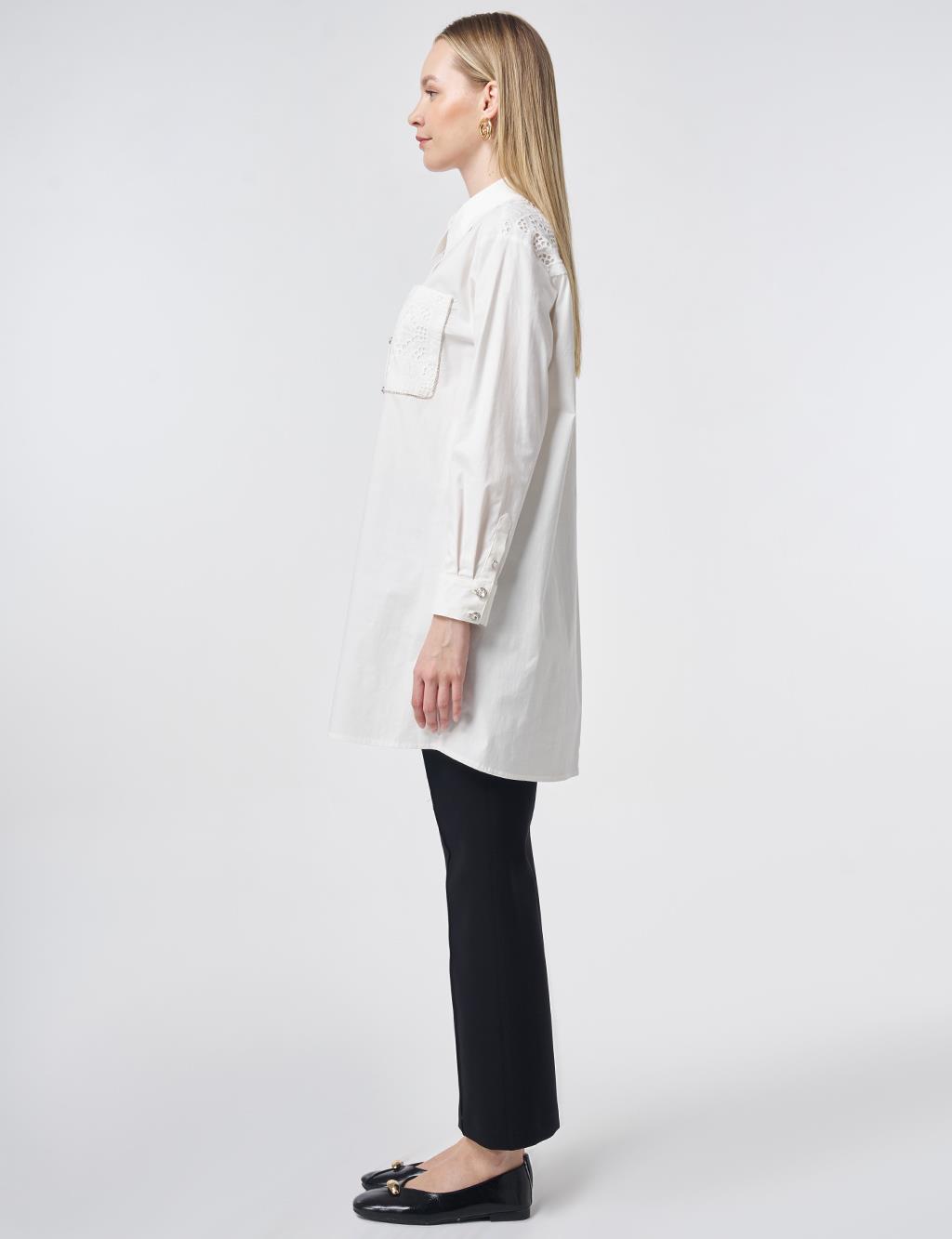 Broderie Trim Cotton Tunic – Ecru