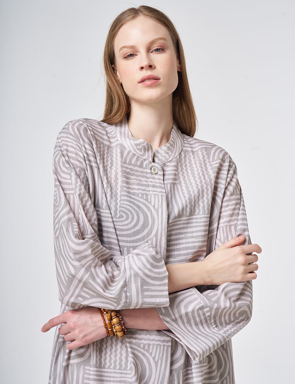 100% Cotton Mandarin Collar Tunic – Moss Green